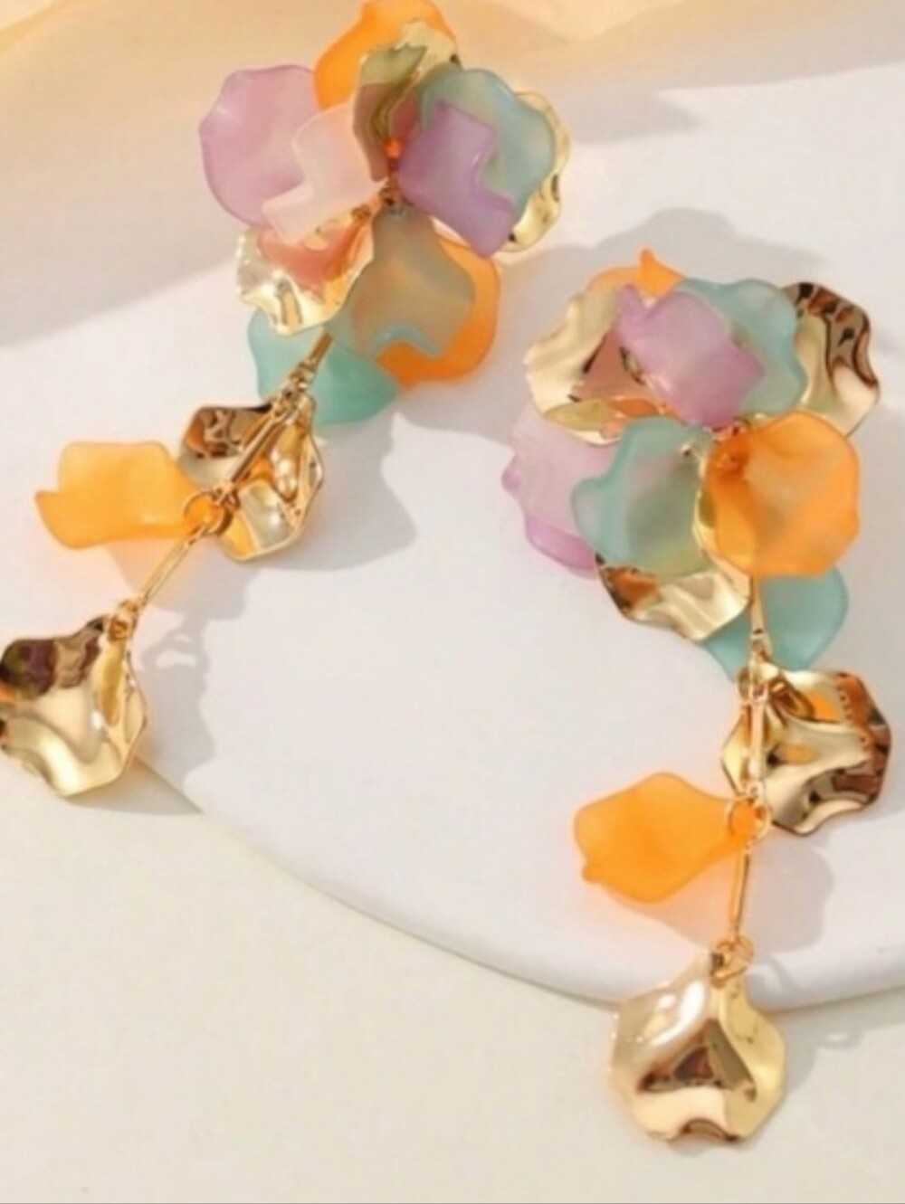 Colorful Floral Drop Earrings in Gold